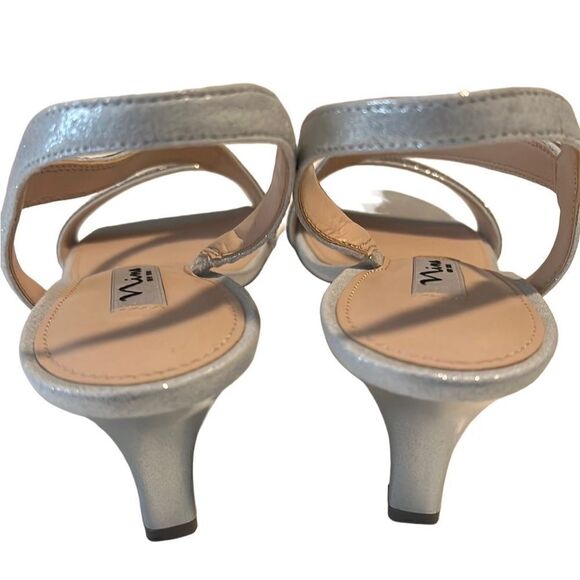 Nina Nieves True Silver Reflective Crystals Sling-back Sandals Size 7.5 NIB - Picture 9 of 11